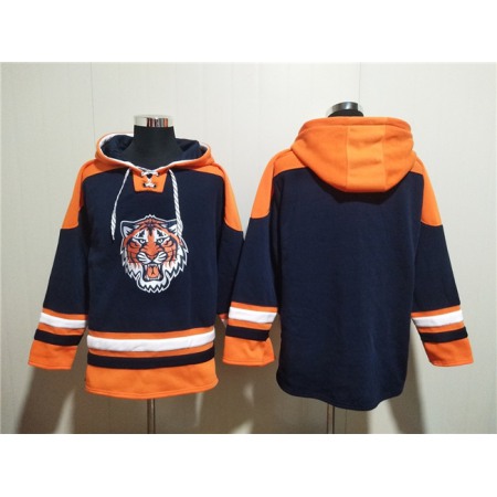 Men's Detroit Tigers Blank Navy Lace-Up Pullover Hoodie