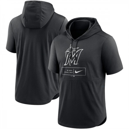 Men's Miami Marlins Black Short Sleeve Pullover Hoodie