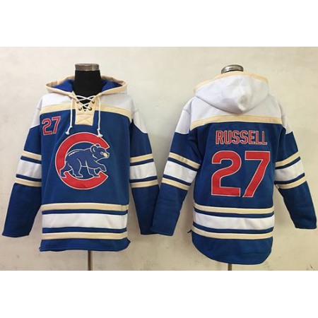 Cubs #27 Addison Russell Blue Sawyer Hooded Sweatshirt MLB Hoodie