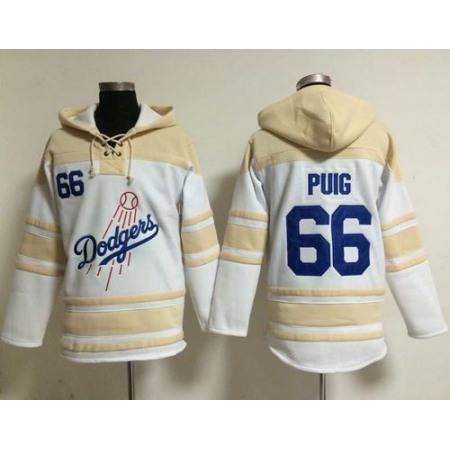 Dodgers #66 Yasiel Puig White Sawyer Hooded Sweatshirt MLB Hoodie