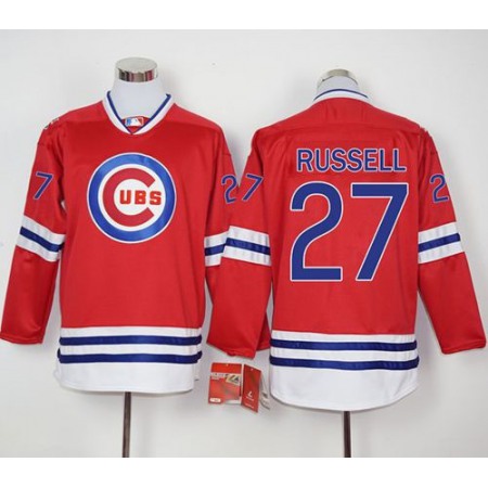 Cubs #27 Addison Russell Red Long Sleeve Stitched MLB Jersey