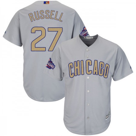 Youth Chicago Cubs #27 Addison Russell World Series Champions Grey Program Cool Base Stitched MLB Jersey