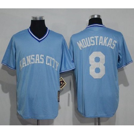 Royals #8 Mike Moustakas Light Blue Cooperstown Stitched MLB Jersey