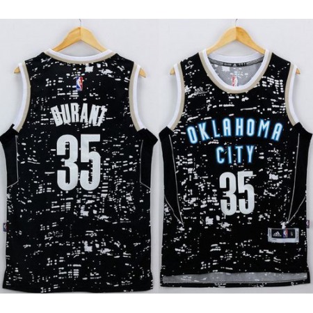 Thunder #35 Kevin Durant Black City Light Stitched NBA Jersey