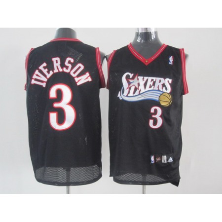 76ers #3 Allen Iverson Black Stitched NBA Jersey