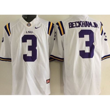 LSU Tigers #3 Odell Beckham Jr White Stitched NCAA Jersey