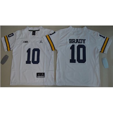 Wolverines #10 Tom Brady White Stitched Youth NCAA Jersey