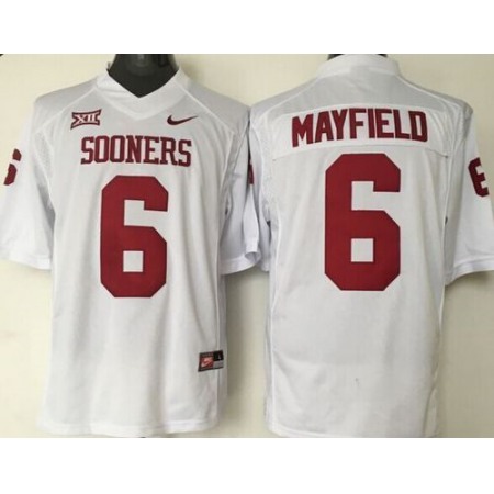 Sooners #6 Baker Mayfield White XII Stitched NCAA Jersey