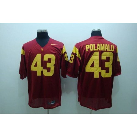 Trojans #43 Troy Polamalu Red Stitched NCAA Jersey