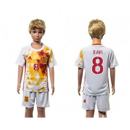 Spain #8 Xavi White Away Kid Soccer Country Jersey