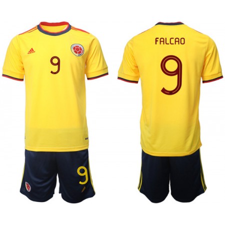 Men's Colombia #9 Falcao Yellow Home Soccer Jersey Suit