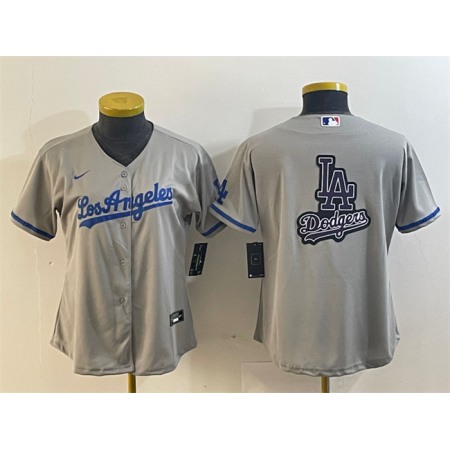 Youth Los Angeles Dodgers Grey Team Big Logo Stitched Jersey