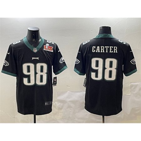 Men's Philadelphia Eagles #98 Jalen Carter Black 2025 Super Bowl LIX Patch Vapor Untouchable Limited Stitched Football Jersey