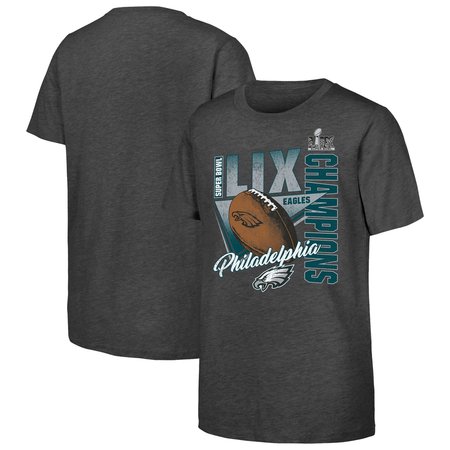 Youth Philadelphia Eagles Heather Charcoal Super Bowl LIX Champions Own the Moment Tri-Blend T-Shirt