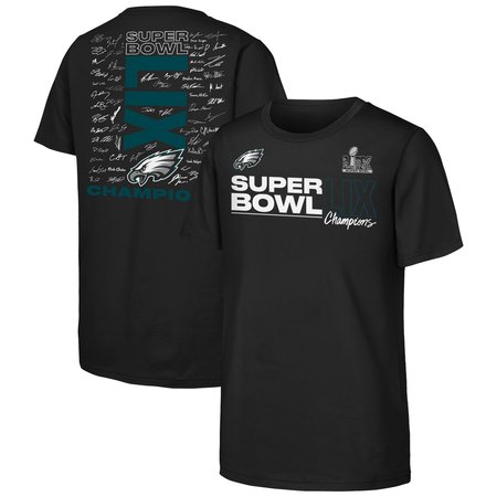 Youth Philadelphia Eagles Black Super Bowl LIX Champions Roster T-Shirt