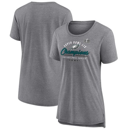 Women's Philadelphia Eagles Heather Gray Super Bowl LIX Champions Prestigious Run Tri-Blend Scoop Neck T-Shirt