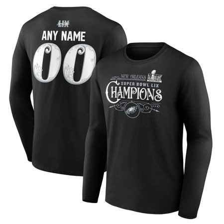 Men's Philadelphia Eagles Black Super Bowl LIX Champions Custom Name & Number Long Sleeve T-Shirt