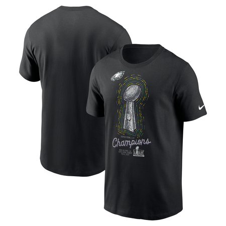 Men's Philadelphia Eagles Nike Black Super Bowl LIX Champions Lombardi Trophy T-Shirt