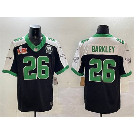 Men's Philadelphia Eagles #26 Saquon Barkley Black 2025 Super Bowl LIX Patch And Jerome Brown Patch F.U.S.E. Alternate Stitched Football Jersey