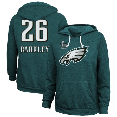 Women's Philadelphia Eagles #26 Saquon Barkley  Threads Midnight Green Super Bowl LIX Champions Name & Number Tri-Blend Pullover Hoodie