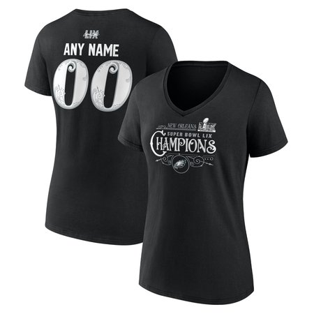 Women's Philadelphia Eagles Black Super Bowl LIX Champions Custom Name & Number V-Neck T-Shirt