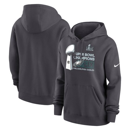 Women's Philadelphia Eagles Anthracite Super Bowl LIX Champions Locker Room Trophy Collection Club Fleece Pullover Hoodie