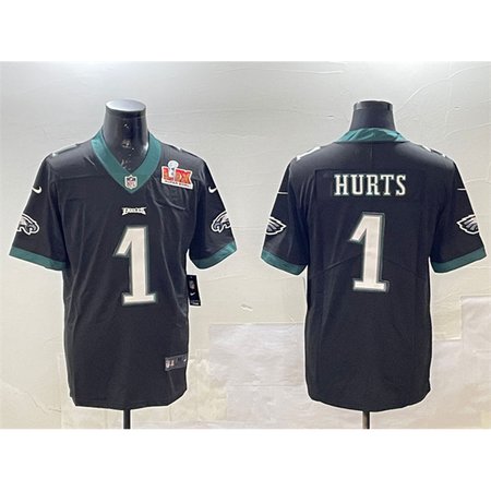 Men's Philadelphia Eagles #1 Jalen Hurts Black 2025 Super Bowl LIX Patch Vapor Untouchable Limited Stitched Football Jersey