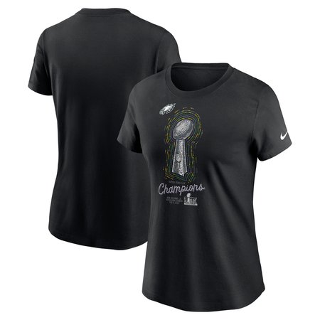 Women's Philadelphia Eagles Black Super Bowl LIX Champions Lombardi Trophy T-Shirt