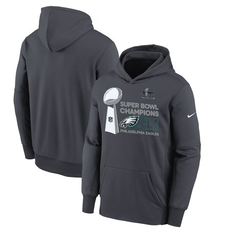 Youth Philadelphia Eagles Nike Anthracite Super Bowl LIX Champions Locker Room Trophy Collection Fleece Pullover Hoodie