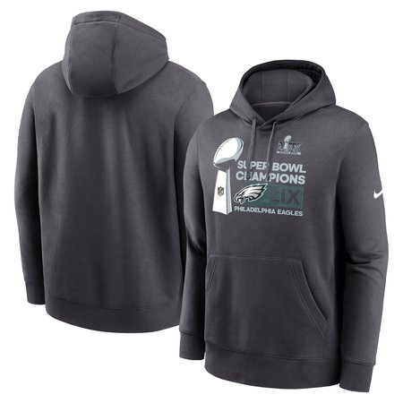 Men's Philadelphia Eagles Anthracite Super Bowl LIX Champions Locker Room Trophy Collection Extended Sizes Club Fleece Pullover Hoodie