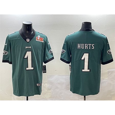 Men's Philadelphia Eagles #1 Jalen Hurts Green 2025 Super Bowl LIX Patch Vapor Untouchable Limited Stitched Football Jersey