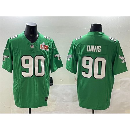 Men's Philadelphia Eagles #90 Jordan Davis Green 2025 Super Bowl LIX Patch F.U.S.E. Throwback Vapor Untouchable Limited Stitched Football Jersey