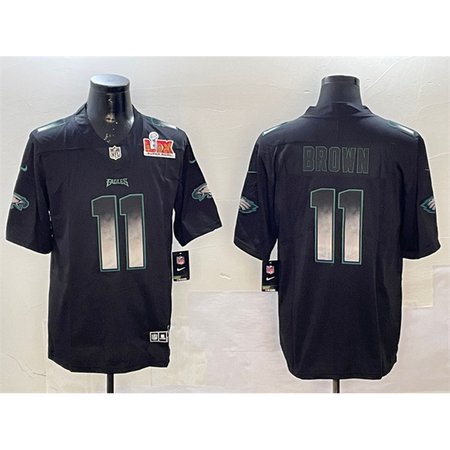 Men's Philadelphia Eagles #11 A. J. Brown Black 2025 Super Bowl LIX Patch Smoke Fashion Vapor Untouchable Limited Stitched Football Jersey