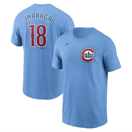 Men's Chicago Cubs #18 Shota Imanaga Baby Blue Fuse Name & Number T-Shirt