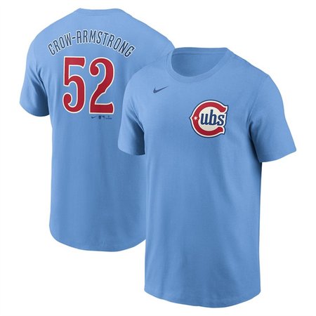 Men's Chicago Cubs #4 Pete Crow-Armstrong Baby Blue Fuse Name & Number T-Shirt