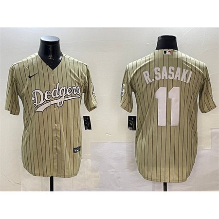 Men's Los Angeles Dodgers #11 Roki Sasaki Cream Cool Base Stitched Baseball Jersey