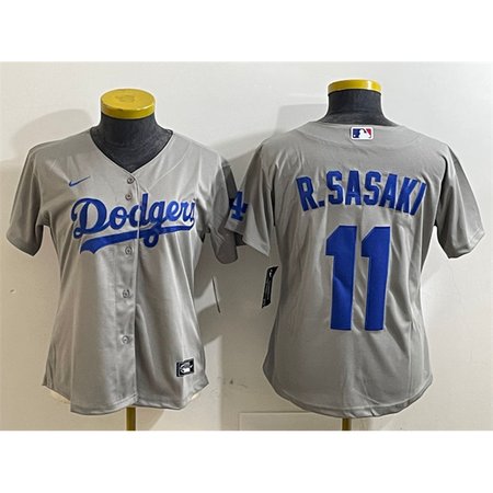 Women's Los Angeles Dodgers #11 Roki Sasaki Grey Cool Base Stitched Baseball Jersey(Run Small)