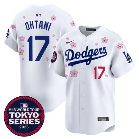 Men's Los Angeles Dodgers #17 Shohei Ohtani White Tokyo 2025 Cool Base Stitched Baseball Jersey