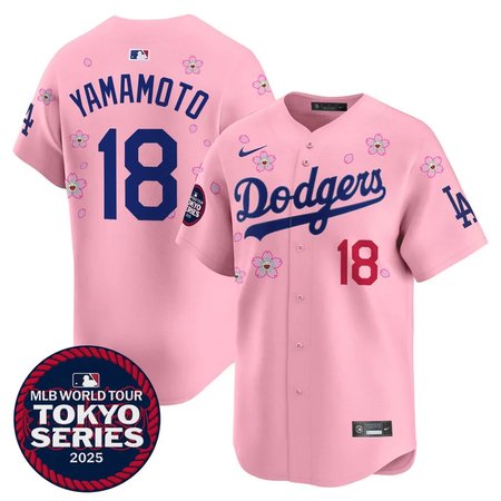 Youth Los Angeles Dodgers #18 Yoshinobu Yamamoto Pink Tokyo 2025 Cool Base Stitched Baseball Jersey