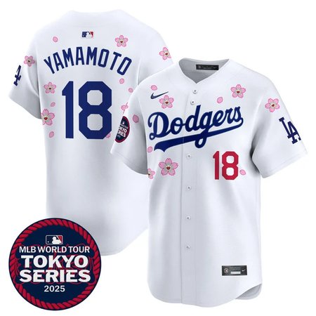 Men's Los Angeles Dodgers #18 Yoshinobu Yamamoto White Tokyo 2025 Cool Base Stitched Baseball Jersey