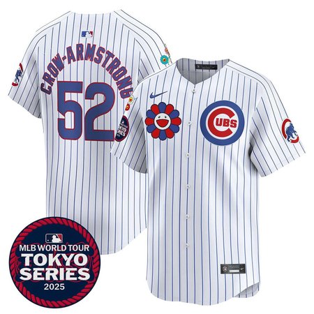 Men's Chicago Cubs #4 Pete Crow-Armstrong White Tokyo 2025 Cool Base Stitched Baseball Jersey