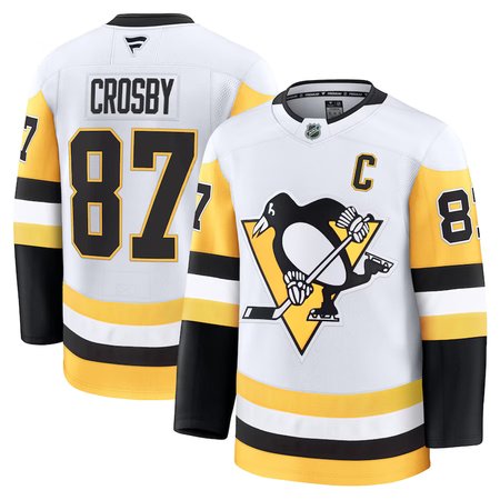 Men's Pittsburgh Penguins #87 Sidney Crosby White Away Premium Jersey