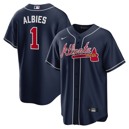 Men's Atlanta Braves #1 Ozzie Albies Navy Alternate Replica PlayerJersey