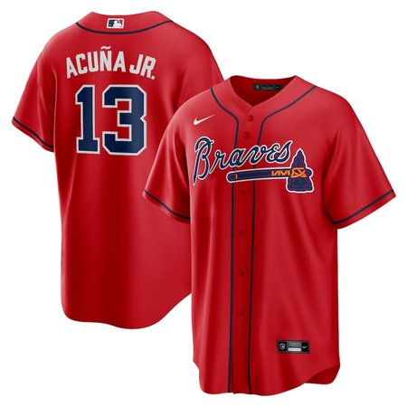 Men's Atlanta Braves #13 Ronald Acuna Jr. Red Alternate Replica PlayerJersey