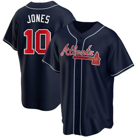 Men's Atlanta Braves #10 Chipper Jones Navy Home Replica Jersey