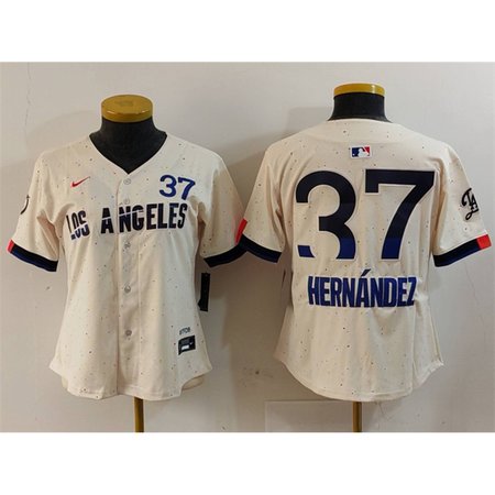 Women's Los Angeles Dodgers #37 Teoscar Hernandez Cream 2024 City Connect Limited Stitched Jersey