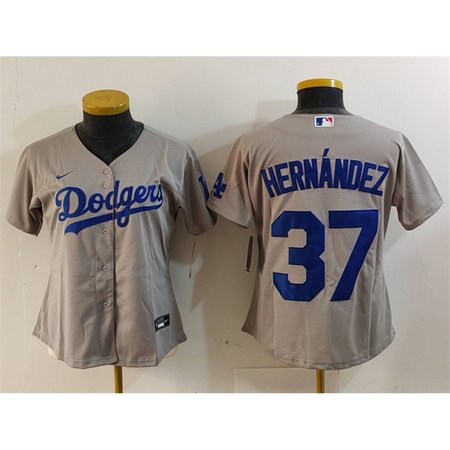 Women's Los Angeles Dodgers #37 Teoscar Hernandez Grey Stitched Jersey