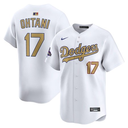 Men's Los Angeles Dodgers #17 Shohei Ohtani White 2025 Gold Collection Limited Jersey