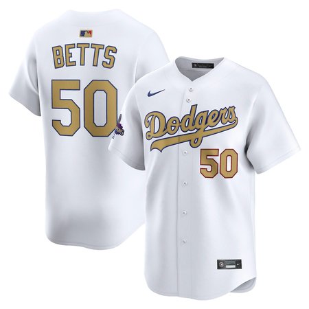 Men's Los Angeles Dodgers #50 Mookie Betts White 2025 Gold Collection Limited Jersey