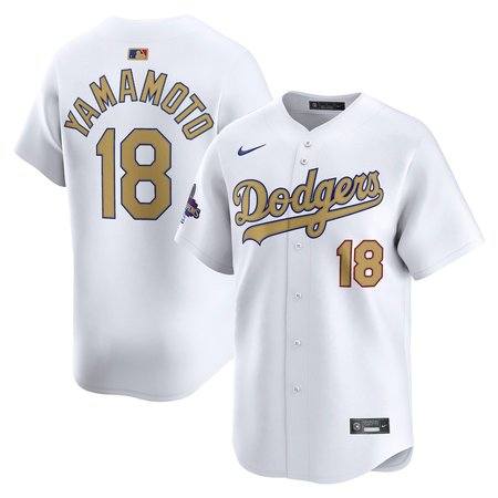 Youth Los Angeles Dodgers #18 Yoshinobu Yamamoto White 2025 Gold Collection Limited Jersey